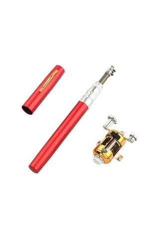 Ap 1m Olta Makarası Combo Set Teleskopik Taşınabilir Cep Kalem Tarzı Olta Direği - Kırmızı