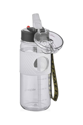 Pipetli Askılı 600 Ml Suluk Vgn Plastic Bottle Matara Beyaz
