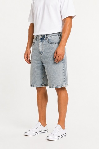 Respire Erkek Washed Jean Şort Koyu Mavi