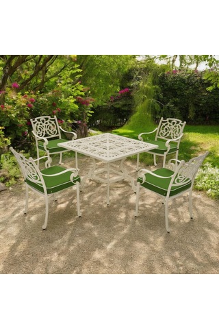 Aden Kare 4 Kişilik Bahçe Masa Sandalye Takımı Metal Döküm Rehome Krem