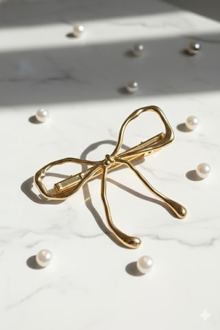 Kurdele Şeklinde Metal Toka, Metal Klipsli Fiyonk Toka Altın