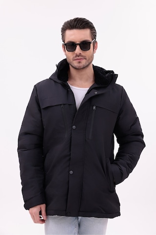 Blayn Jeans Erkek Polarlı Kürklü Su Ve Rüzgar Geçirmez Kapüşonlu Kışlık Mont & Kaban & Parka Siyah