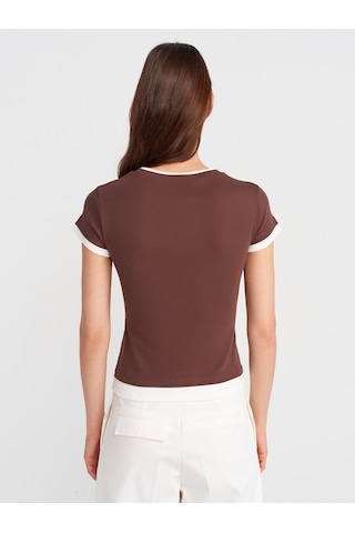 Dilvin 31859 Çift Görünümlü T-shirt-açık Kahve Açık Kahve
