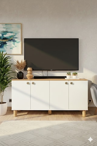 Bohem Tv Konsol,tv Ünitesi Salon Mobilyası Beyaz - Meşe