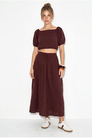 Shade Kadın Balon Kollu Crop Bluz Bağlama Detaylı Pamuklu Müslin Etek Takım Yc2728 60286287 - Mürdüm