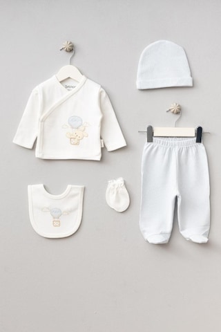 Bebitof %100 Pamuk Balonlu Tavşan Desenli 5 Parça Yenidoğan Hastane Çıkışı Zıbın Seti Bbtf.mv.20119.01 Mavi