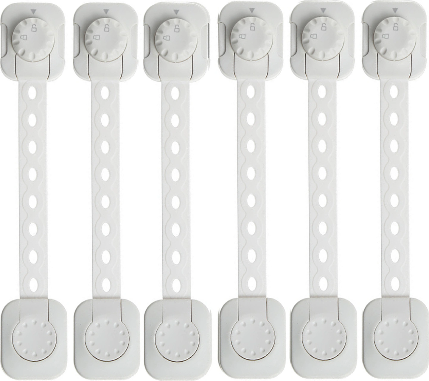 Fosenze 6 Adet Beyaz Çocuk Güvenliği Kilitleri - Çekmeceler, Dolaplar, Buzdolabı İçin Çift Koruma Mekanizması, Kolay Kurulum, Uzunluk Ayarlanabilir Abs Kilidler Beyaz