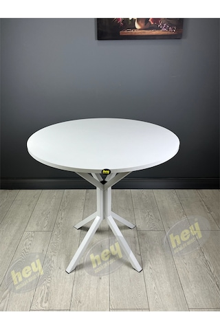 Aras 4 Kişilik Yuvarlak Mutfak Yemek Masası Takımı 4+1 Beyaz Kazayağı Kumaş 80 Cm Beyaz-kazayağı