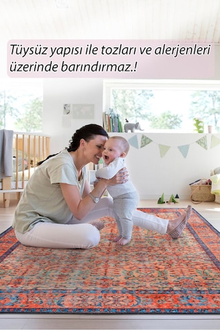 Foldy Vintage Desenli Dokuma Taban Dekoratif Renkli Halı Fl 53 Renkli 9
