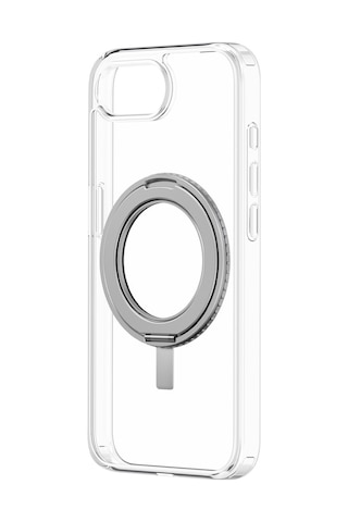 Apple iPhone Uyumlu 17e / 16e Kılıf Swivix Döner Metal Standlı Koruyucu Premium Dayanıklı Kapak Şeffaf