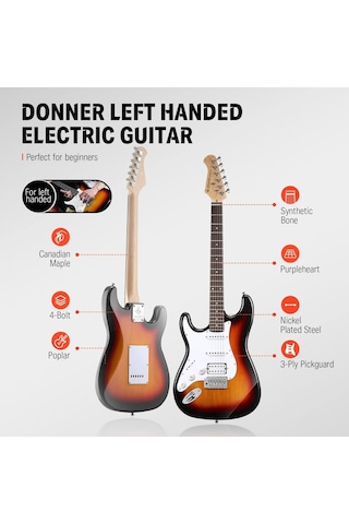 Donner Dst-100sl Solak Elektro Gitar Seti Sunburst