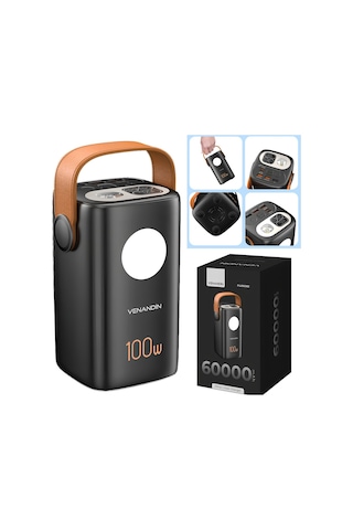 Venandin Pwb60b2 60.000 Mah 100w Pd Powerbank Laptop Şarj Destekli, Led Göstergeli, Aydınlatmalı Ultra Güç Siyah