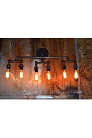 6'lı Borulardan Duvar Lambası Hediyelik Duvar Apliği Vintage Siyah