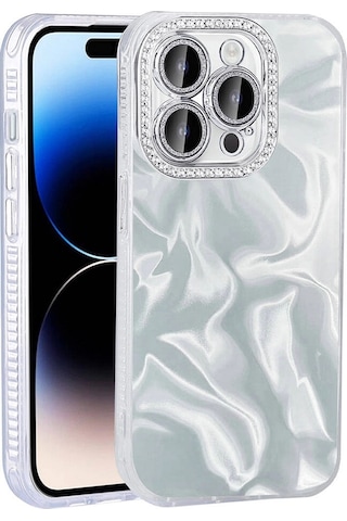 Apple Uyumlu iPhone 15 Pro Kılıf Airbagli Parlak Taş Detay Tasarımlı Redclick Esila Kapak - Beyaz