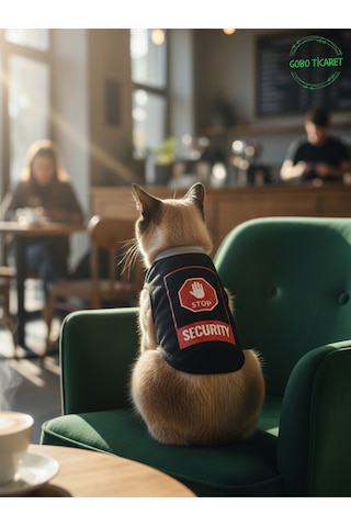 Siyah Stop Security Güvenlik Baskılı Kedi Ve Köpek Kıyafeti Tişörtü Elbisesi Medium/m/beden 2