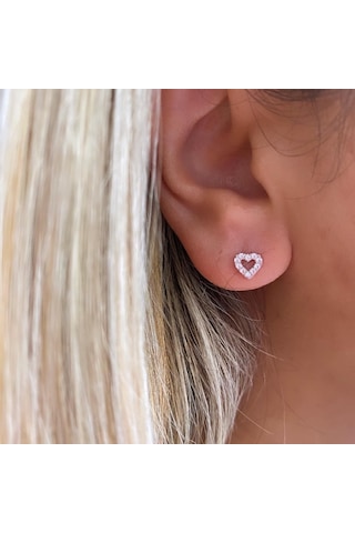 Simurg Jewellery 14 Ayar Beyaz Altın Kalp Küpe