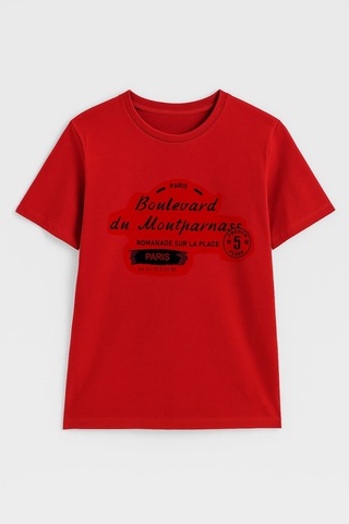 Erkek Bisiklet Yaka Baskılı Siyah T-shirt Çok Renkli