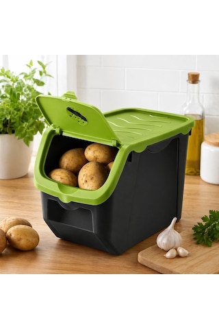 12 Litre Patates Soğan Saklama Kabı Hava Alabilir Kapaklı Sebze Saklama Kutusu Kilitli Kapaklı Sarımsak Organizer Plastik Erzak Saklama Kabı İstiflenebilir Kiler Düzenleyici Asorti Renk Çok Renkli