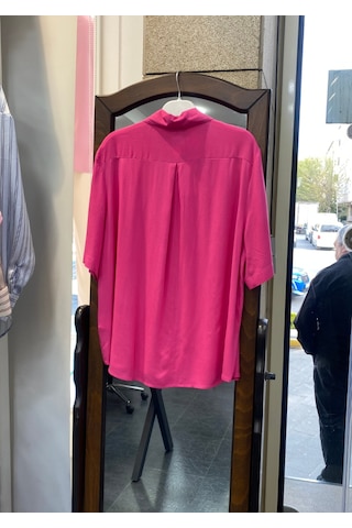 Pera Moda Kısa Kollu Salaş Viskon Gömlek Fuşya