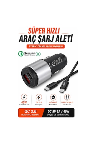 Diğer - 45w Hızlı Araç Şarj Aleti Type C Samsung İphone Telefonlar İçin 45w Hızlı Araba Şarjı Cihazı Ve Kablo