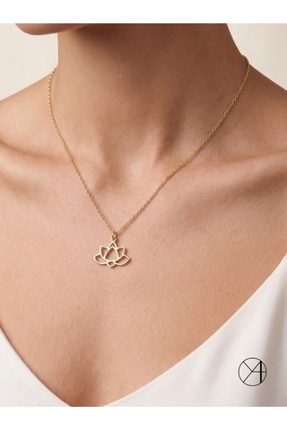 Tasarım Lotus Çiçeği 24k Altın Kaplama Gümüş Kolye Oyot319