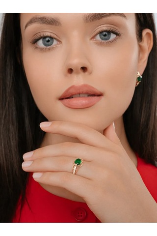 Serebro Rossii 925 Ayar Gümüş Yeşil Taşlı Altın Kaplama Yüzük 3979934 Altın