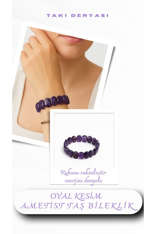 Ametist Taşı Bileklik - Doğal Taş Zihinsel Denge Ve Ruhsal Huzur Mor