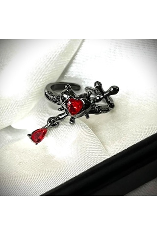 Dükkan Design Haçlı Kalp Gotik Yüzük Antrasit