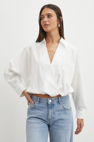Uterpe White Ruffled Tie Blouse Beyaz