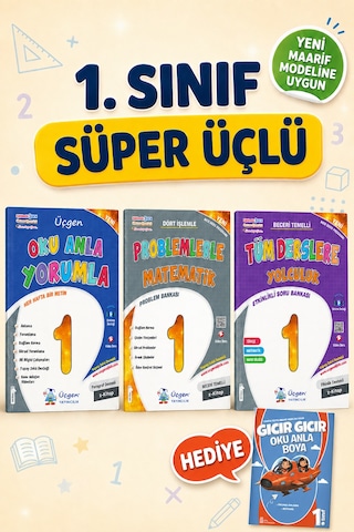 1.sınıf - Üçgen Süper Üçlü Tüm Dersler + Oku Anla + Problemler+hediye Oku Anla Boya