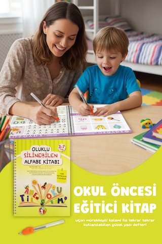 Oluklu Silinebilen Alfabe Yazı Kitabı Sihirli Kalemli Kabartmalı Yaz-sil Okul Öncesi 3 6 Yaş