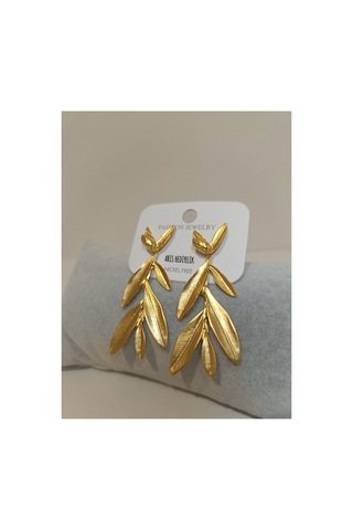 Gold Kaplama Zeytin Dalı Küpe 2 İn 1 Sarı - 724830548 Sarı