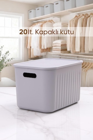 Gri Dolap Düzenleyici 20 Lt Kapaklı Saklama Kutusu Sepet Oyuncak Kutusu Organizer