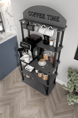 Dekoratif Çok Amaçlı Katlı Antrasit Gri Coffee Tıme Kahve Köşesi 39 Cm X 69 Cm Tüm Kahve Makineleri Gri