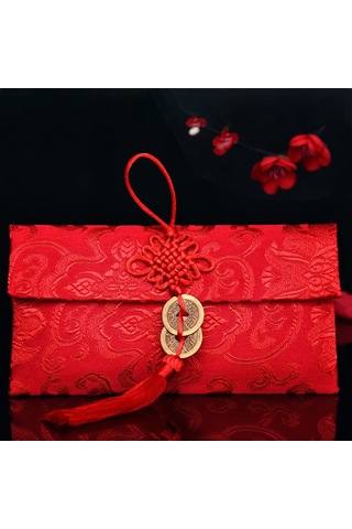 Yifomall Çin Düğümü Desenli İki Para Desenli Kadife Dokuma Cüzdan, Düğün Hediyesi İçin Bin/on Bin Yuanlik Mutluluk Çantası, Ev Kullanıma Uygun, Kullanımı Kolay, Dayanıklı