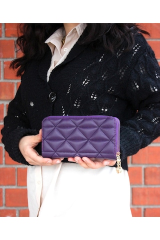 Çanta Sepetim Kapitone Cüzdan El Çantası - Mor