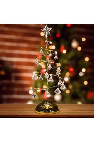 Vıp Kalite 20 Cm Metal Kristal Sarkıtlı Yılbaşı Ağacı Gün Işığı Led Işıklı Noel Ağacı Gold Çam Ağacı 20 Cm