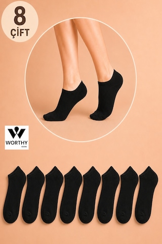Worthy Socks 8'li Erkek Kısa Patik Bilek Çorap Siyah