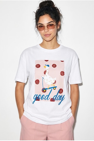 Shade Kadın Good Day Baskılı Nakış Detaylı Relaxed Fit T-shirt 7642 60286117 - Beyaz