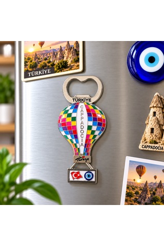 Kapadokya Balon Model Metal Şişe Açacağı Buzdolabı Magneti Türkiye Temalı Hediyelik Dekoratif Magnet Gri - Mavi