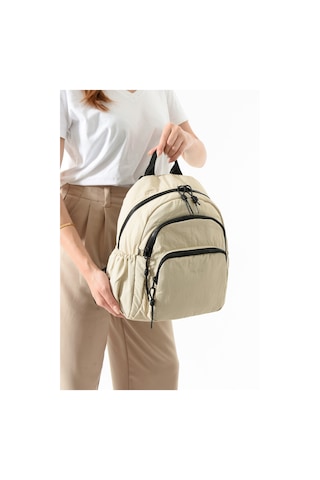 Paul Brand Kadın 3 Bölmeli Haif & Geniş Hacimli Suya Dayanıklı Klinkır Kumaş Günlük Sırt Çantası Mat1109 Krem