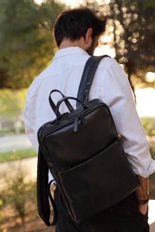 Ryoko Soho Urbanist Slim Full Grain Deri Unisex Sırt Çantası Siyah 2
