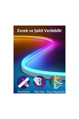 Glowin 5mt Şerit Neon Led Animasyonlu Kumandalı Ve Telefon Kontrollü Sese Ve Müziğe Duyarlı Magic Led Argb Çok Renkli