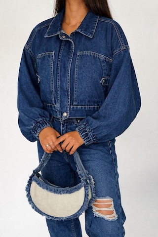 Noa & Noa Kadın Açık Mavi Kısa Denim Ceket Elastik Manşetli Crop Model Lacivert