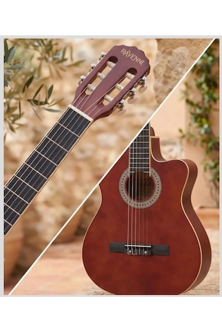 Ravenni Rcg-120 4/4 Klasik Gitar Tam Boy Kesik Kasa Kılıf+penaseti+kapo Hediyeli Kahverengi