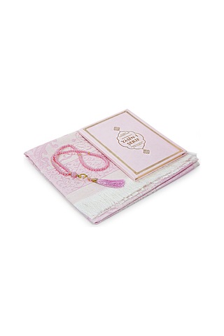Pembe Çeyizlik Seccade Seti Gelin Bohçasına Uygun Dini Hediyelik İsme Özel Yasin Kitabı 001