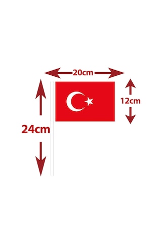 80 Adet Çubuklu Kağıt Türk Bayrağı Çıtalı Sopalı Ayyıldız Baskılı Bayrak