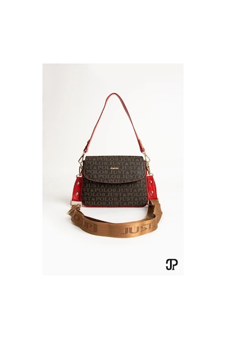 Just Polo Kadın Baskılı Ayarlanabilir Askılı El & Omuz Çantası Ebat : 26 X 13 Cm Shopper Kahve Kırmızı 65985755