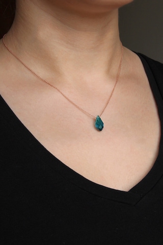 Argentum Concept 925 Ayar Gümüş Zincirli Rose Mavi Kristal Kolye - N122001