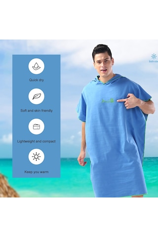 Yetişkinler İçin Sörf Panço Değişen Havlu Çabuk Kuruyan Bornoz Başlıklı Mikrofiber Plaj Battaniyesi Banyo Yüzme Havlusu Koyu Mavi Lacivert